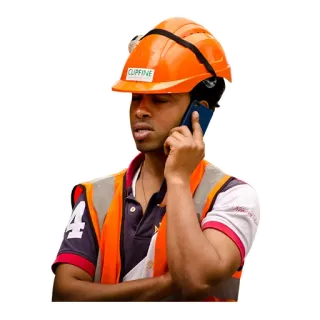😕 worker, construction, phone, safety, helmet telegram sticker