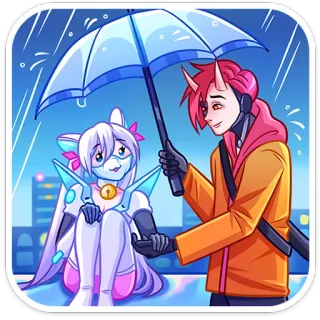 🌟 อนิเมะ, การ์ตูน, หุ่นยนต์, ร่ม, ฝน, น่ารัก, ตัวละคร, ไซเบอร์พังก์ telegram sticker