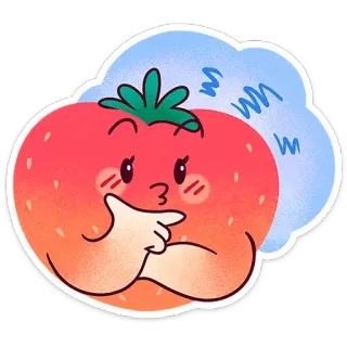 🍓 tomate, pensando, kawaii, fofo, fruta, adesivo telegram sticker