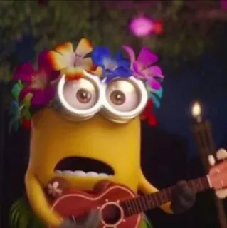 😦 Minion minion, hawaiian, ukulele, cartoon, animated telegram sticker