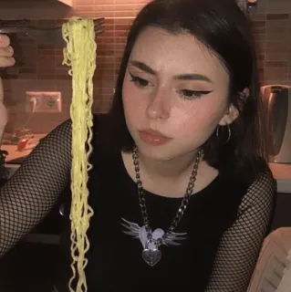 😝 mulher, macarrão, comida, comendo, retrato, menina telegram sticker
