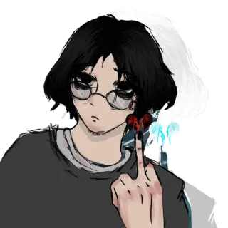 💜 средний палец, оскорбительный жест, эмо, эскиз, мультфильм, очки whatsapp sticker