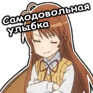 😉 Самодовольная улыбка Anime Mädchen, überheblich, lächelnd, braune Haare telegram sticker