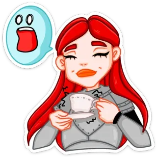 ☕️ mulher, cabelo ruivo, chá, fantasma, desenho animado, adesivo whatsapp sticker