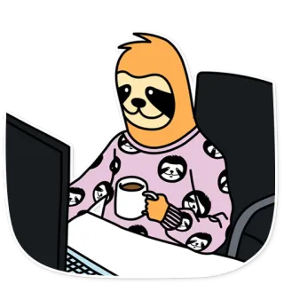 😐 ленивец, компьютер, кофе, животное, ленивый, программист, милый, мультфильм whatsapp sticker