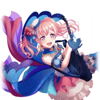 🥮 anime meisje, gitaar, roze haar, schattig, cartoon, animatie, vrouwelijk personage telegram sticker