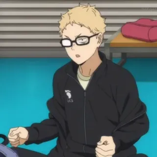 ✨ anime, character, glasses, sportswear, indoors, male telegram sticker