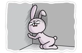 😦 กระต่าย, กระต่ายน้อย, การ์ตูน, เศร้า, มุม, ผนัง telegram sticker
