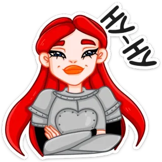 😑 HY HA desenho animado, mulher, armadura, cabelo ruivo, expressão, personagem, garota whatsapp sticker
