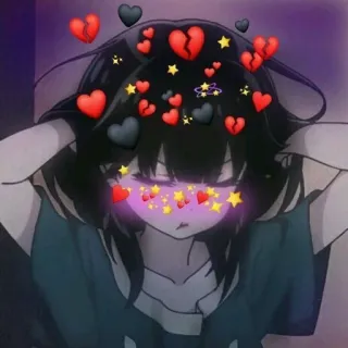 ❤️ Аниме, Девушка, Сердечки, Звезды, Грустно telegram sticker