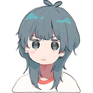 😟 动漫, 女孩, 可爱, 蓝发, 角色, 贴纸, 卡通 whatsapp sticker