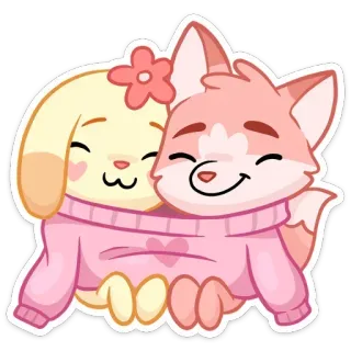 🎀 kartun, anjing, rubah, persahabatan, imut, binatang whatsapp sticker