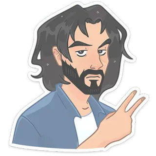 ✌️ man, beard, cartoon, character, person, gesture telegram sticker