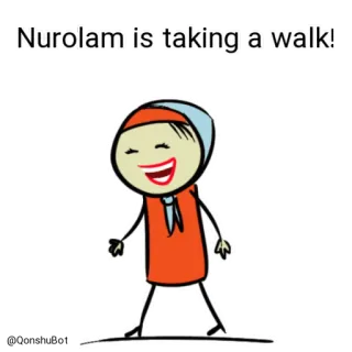🚶‍♂️ Nurolam is taking a walk! desenho animado, andando, mulher, ilustração, feliz whatsapp sticker