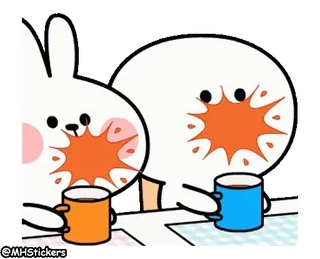 😱 ウサギ, コーヒー, 飲む, かわいい, 漫画, アニメ whatsapp sticker