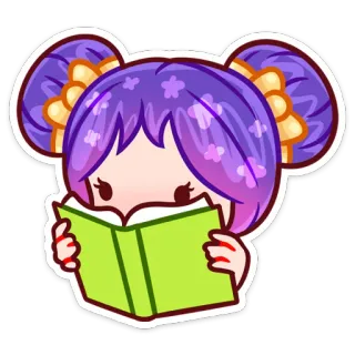 🤯 lectura, dibujos animados, chica, libro whatsapp sticker