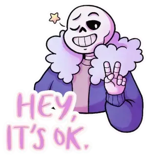 ✌️ Sans Undertale HEY, IT'S OK. Санс, Undertale, видеоигра, скелет, знак мира, дружелюбный telegram sticker