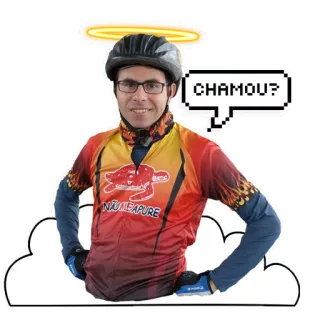 😇 CHAMOU? cyclist, halo, cloud, person, bicycle, man telegram sticker