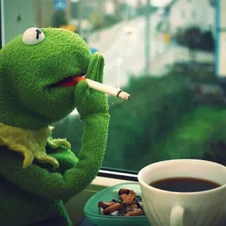 🚬 Kermit 科米蛙, 玩偶, 吸烟, 表情包, 咖啡, 香烟 telegram sticker