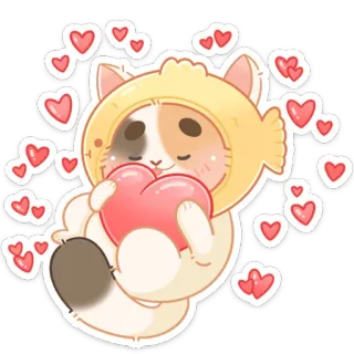 ❤️ gato, corazón, amor, lindo, kawaii, pegatina, pez, animal whatsapp sticker