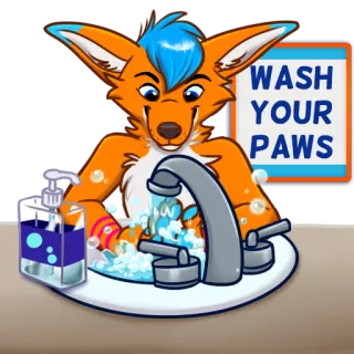 🧼 WASH YOUR PAWS renard, furry, se laver les mains, propre, pattes, hygiène, animal whatsapp sticker