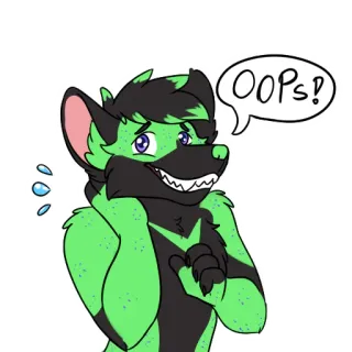 😅 OOPS! furry, anthro, green wolf, mistake, oops, embarrassed, cartoon, stickers telegram sticker
