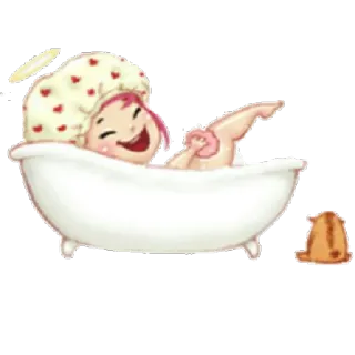 💃 bain, baignoire, dessin animé, mignon, fille, coeur, bonnet de douche telegram sticker