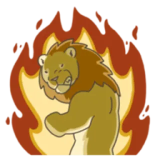 🦁 lion, feu, animal, dessin animé, autocollant, flammes telegram sticker