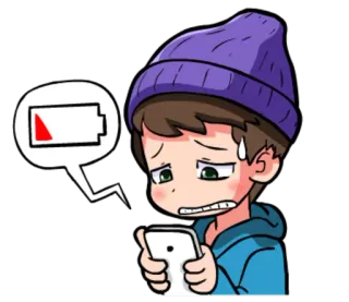 😓 batería baja, teléfono, dibujos animados, agotado, estresado telegram sticker