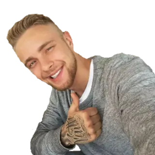 🙄 uomo, pollice in su, tatuaggio, sorridente, persona, selfie, biondo, ritratto telegram sticker