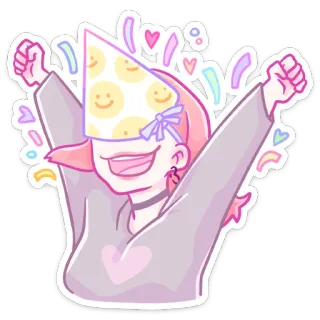 🥳 fête, célébration, femme, chapeau, confettis, joie whatsapp sticker