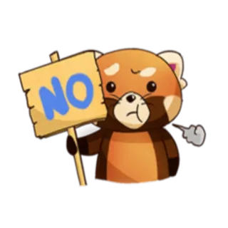 😔 NO panda merah, tidak, protes, hewan, kartun, tanda, penolakan telegram sticker