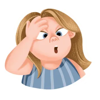 🤪 mujer, dibujos animados, confundido, expresión, facepalm, ilustración telegram sticker
