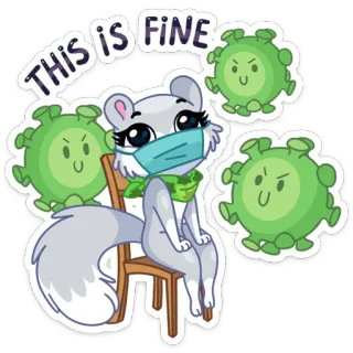 ☺️ THIS IS FINE virus, ardilla, mascarilla, meme, todo bien, covid, pandemia telegram sticker