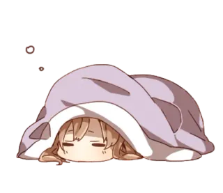 👩 Anime, süß, verschlafen, Cartoon, Chibi, müde, Decke, Schlaf telegram sticker