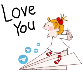 😍 Love You amor, menina, avião de papel, desenho animado, telegrama whatsapp sticker