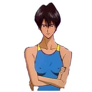 👙 anime, woman, swimsuit, serious, arms crossed telegram sticker