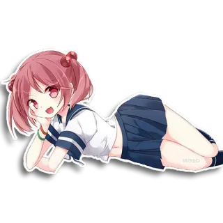 😏 Anime, Garota, Deitada, Uniforme escolar, Desenho animado telegram sticker