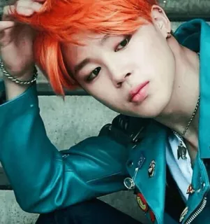 🍃 Jimin Jimin, Kpop, penyanyi, rambut oranye, selebriti, potret, Korea whatsapp sticker