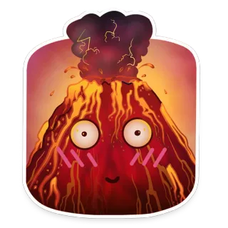 😳 вулкан, лава, милый, мультфильм, извержение, румянец whatsapp sticker