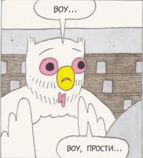 😥 BOY...
ВОУ, ПРОСТИ... burung hantu, jari tengah, kartun, Rusia whatsapp sticker