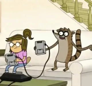 👾 Rigby Regular Show cartoon, Regular Show, gaming, Rigby whatsapp sticker