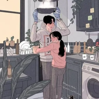 💕 pareja, cocina, cocina, amor, hogar, arte telegram sticker