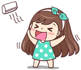 🌬 dibujo animado, chica, aire acondicionado, refrigeración, feliz telegram sticker