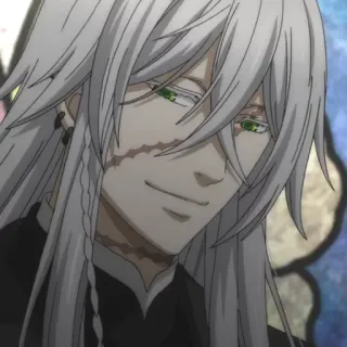 😏 Undertaker Black Butler Anime, Manga, Black Butler, Undertaker, Occhi verdi, Cicatrice telegram sticker
