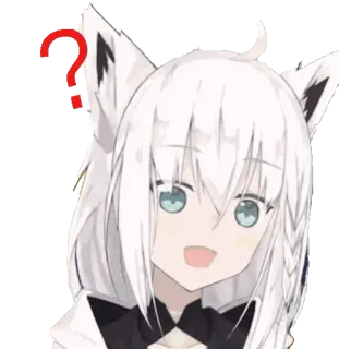 🌽 anime, question mark, white hair, cat ears, anime girl telegram sticker