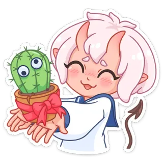 😊 Anime, Demone, Cactus, Carino, Kawaii, Pianta, Personaggio whatsapp sticker