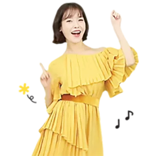 ✊️ 女人, 黄色连衣裙, 快乐, 开朗, 人 telegram sticker
