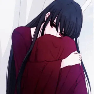 🔸 anime, girl, sad, hug, long hair, red eyes telegram sticker