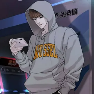 🧃 RUSSEL man, hoodie, phone, anime, cartoon telegram sticker